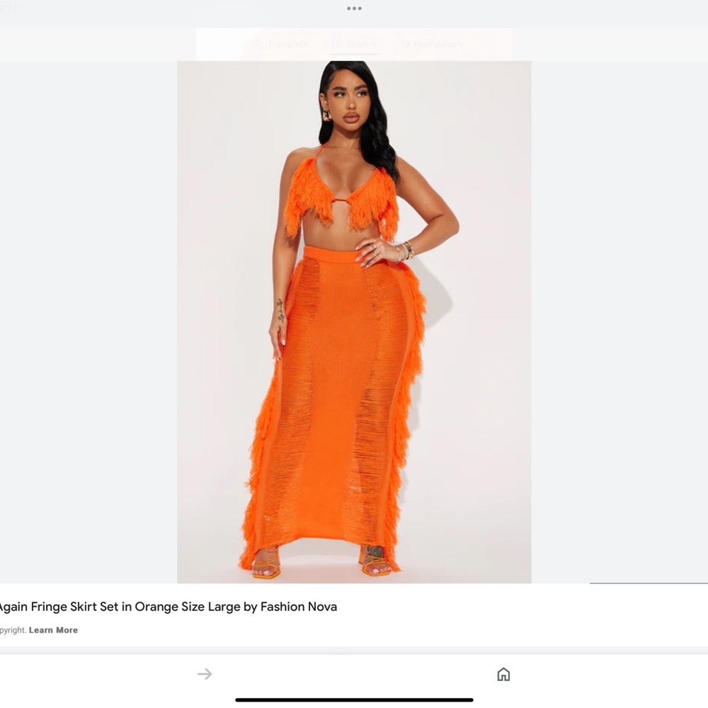 Orange Two Piece Fringe Skirt Set